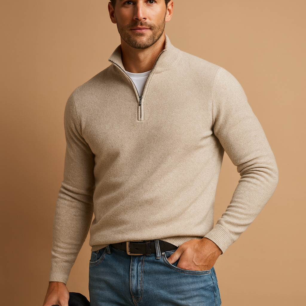 Stylish zipped cardigan for men with a comfortable fit and timeless design, perfect for casual or workwear during autumn and winter.