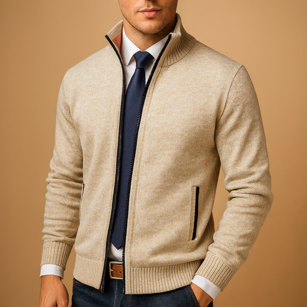 Warm zipped cardigan for men with a modern design, perfect for casual, sporty, and everyday wear during autumn and winter.