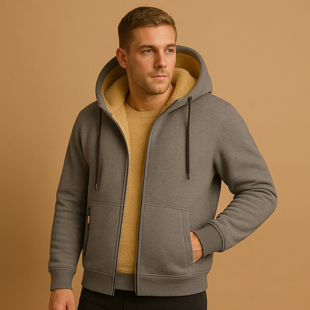 Zipped hoodie for men with adjustable hood and comfortable fit, perfect for casual outfits, outdoor activities, or daily wear.
