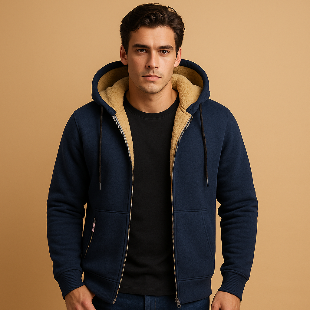 Zipped hoodie for men with adjustable hood and comfortable fit, perfect for casual outfits, outdoor activities, or daily wear.