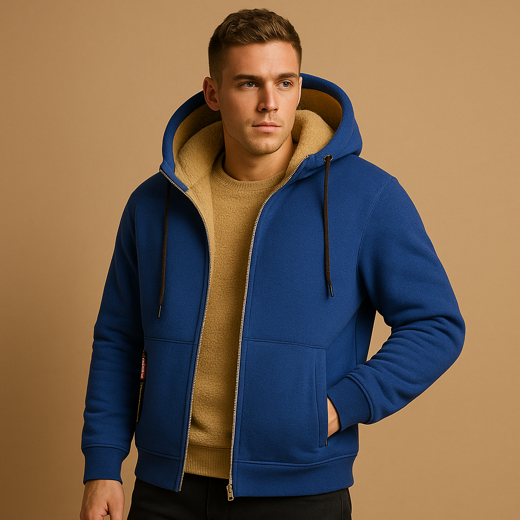 Zipped hoodie for men with adjustable hood and comfortable fit, perfect for casual outfits, outdoor activities, or daily wear.